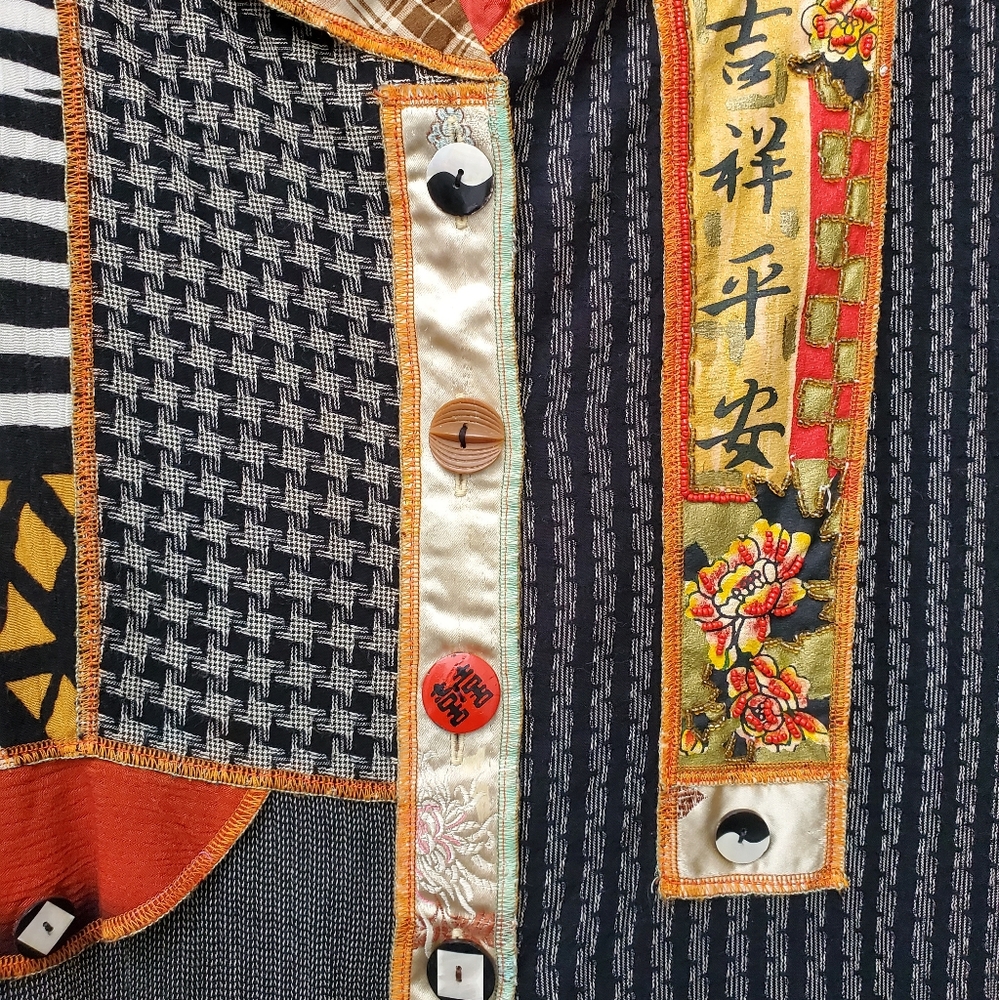 Vintage Faith Patchwork Art To Wear Button Up Jacket Size M - Picture 3 of 8